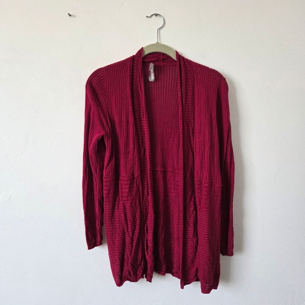 Chico's Travelers Red Knit Cardigan Sweater Open Knit Comfy Casual Beach Boho M